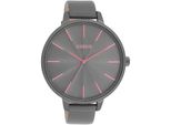 Quarzuhr OOZOO, grau (dunkelgrau), Armbanduhren, Damen, Armbanduhr, Damenuhr, Lederarmband, Ø 48mm