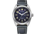 Solaruhr CITIZEN, blau (dunkelblau), Armbanduhren, Herren, Armbanduhr, Herrenuhr, Titan, Datum, Lederarmband