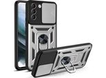 Galaxy S21+ Plus 5G Custodia Con Anello Magnetico Girevole A 360° Supporto Per Fotocamera Slide Protezione Tpu Bumper Silicone Custodia Protettiva Per Samsung Galaxy S21 Plus 5G Argento