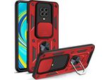 Redmi Note 9 Pro Custodia Con Anello Magnetico Girevole A 360° Supporto Per Fotocamera Slide Protection Custodia Protettiva In Silicone Tpu Bumper Per Xiaomi Redmi Note 9S / 9 Pro / 9 Pro Max Red