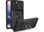 Galaxy S21 5G Custodia Con Anello Magnetico Girevole A 360° Supporto Per Fotocamera Slide Protezione Tpu Bumper Silicone Custodia Protettiva Per Samsung Galaxy S21 5G Nero