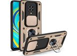 Redmi Note 9 Pro Custodia Con Anello Magnetico Girevole A 360° Supporto Per Fotocamera Slide Protection Tpu Bumper Custodia Protettiva In Silicone Per Xiaomi Redmi Note 9S / 9 Pro / 9 Pro Max Oro
