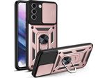 Galaxy S21 5G Custodia Con Anello Magnetico Girevole A 360° Supporto Per Fotocamera Slide Protezione Tpu Bumper Silicone Custodia Protettiva Per Samsung Galaxy S21 5G Rosa