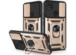 Redmi 9C Custodia Con Anello Magnetico Girevole A 360° Supporto Per Fotocamera Slide Protection Tpu Bumper Silicone Protective Case Per Xiaomi Redmi 9C Gold