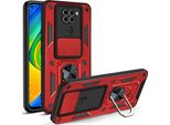 Redmi Note 9 Custodia Con Anello Magnetico Girevole A 360° Supporto Per Fotocamera Slide Protection Tpu Bumper Silicone Protective Case Per Xiaomi Redmi Note 9 Red