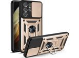 Galaxy S21 Ultra 5G Custodia Con Anello, Supporto, Protezione Fotocamera, Paraurti In Tpu, Custodia In Silicone Per Samsung Galaxy S21 Ultra 5G Oro