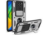 Redmi Note 9 Custodia Con Anello Magnetico Girevole A 360° Supporto Per Fotocamera Slide Protection Tpu Bumper Silicone Protective Case Per Xiaomi Redmi Note 9 Silver