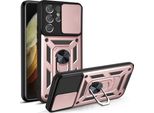 Galaxy S21 Ultra 5G Custodia Con Anello Magnetico Girevole A 360° Supporto Per Fotocamera Slide Protection Custodia Protettiva In Silicone Tpu Bumper Per Samsung Galaxy S21 Ultra 5G Rosa