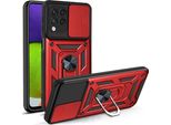 Galaxy A22 4G Custodia Con Anello Magnetico Girevole A 360° Supporto Per Fotocamera Slide Protection Custodia Protettiva In Silicone Tpu Bumper Per Samsung Galaxy A22 4G Rosso