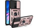 Redmi Note 8 Pro Custodia Con Anello Magnetico Girevole A 360° Supporto Per Fotocamera Slide Protection Tpu Bumper Silicone Protective Case Per Xiaomi Redmi Note 8 Pro Pink