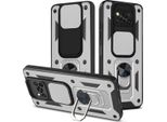 Xiaomi Poco X3 Custodia Con Anello Magnetico Girevole A 360° Supporto Per Fotocamera Slide Protection Custodia Protettiva In Silicone Tpu Bumper Per Xiaomi Poco X3 Nfc / X3 Pro Silver
