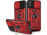 Custodia Iphone Xr Con Anello Magnetico Girevole A 360° Supporto Per Fotocamera Slide Protection Custodia Protettiva In Silicone Tpu Bumper Per Iphone Xr Rosso