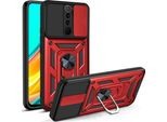 Redmi 9 Custodia Con Anello Magnetico Girevole A 360° Supporto Per Fotocamera Slide Protection Tpu Bumper Silicone Protective Case Per Xiaomi Redmi 9 Red