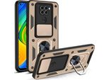 Redmi Note 9 Custodia Con Anello Magnetico Girevole A 360° Supporto Per Fotocamera Slide Protection Tpu Bumper Silicone Protective Case Per Xiaomi Redmi Note 9 Gold