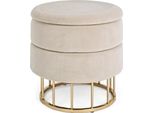 Sgabello Pavlina 34,5 X 34,5 X 45 Cm Mdf Poliestere Acciaio Beige Oro