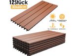 Wolketon Piastrelle Terrazza Wpc Piastrelle Legno Plastica 12Pcs 2M² Set 60X30Cm, Marrone Giardino Click Piastrelle Pavimentazione Con Drenaggio Piastrelle Terrazza Balcone
