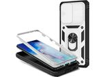Nalia Custodia Ad Anello In Stile Militare Per Samsung Galaxy S21 Ultra, Estremamente Protettiva Con Cornice Del Display E Copertura Della Fotocamera, Anello A 360° Per La Funzione Di Supporto Bianco