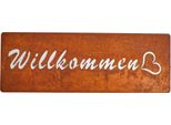 Cartello Welcome In Metallo Effetto Ruggine Decorazione Da Giardino 40X15 Cm