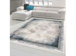 Tappeto Moderno In Lana Orientale Con Frange In Blu Dimensioni - 120X180 Cm