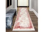 Tappeto Orientale Astratto In Lana Con Frange In Rosso Dimensioni - 80 X 300 Cm