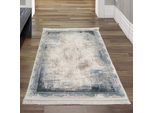 Tappeto Moderno In Lana Orientale Con Frange In Blu Dimensioni - 80 X 150 Cm