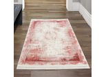 Tappeto Orientale Astratto In Lana Con Frange In Rosso Dimensioni - 80 X 150 Cm