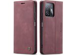 Xiaomi Mi 11T Case, Retro Custodia In Finto Cuoio Con Funzione Stand Per Xiaomi Mi 11T / Mi 11T Pro Rosso