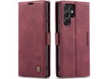 Galaxy S22 Ultra 5G Case, Retro Custodia In Finto Cuoio Con Funzione Stand Custodia Protettiva Per Samsung Galaxy S22 Ultra 5G Rosso