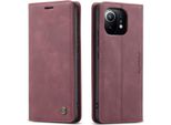 Xiaomi Mi 11 Lite Case, Retro Custodia In Finto Cuoio Con Funzione Stand Custodia Protettiva Per Xiaomi Mi 11 Lite Rosso