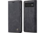 Google Pixel 6 Case, Retro Custodia In Finto Cuoio Con Funzione Stand Custodia Protettiva Per Google Pixel 6 Nero