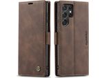 Galaxy S22 Ultra 5G Case, Retro Custodia In Finto Cuoio Con Funzione Stand Cover Protettiva Per Samsung Galaxy S22 Ultra 5G Caffè