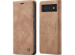 Google Pixel 6 Case, Retro Custodia In Finto Cuoio Con Funzione Stand Custodia Protettiva Per Google Pixel 6 Brown