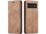 Google Pixel 6 Pro Case, Retro Custodia In Finto Cuoio Con Funzione Stand Custodia Protettiva Per Google Pixel 6 Pro Marrone