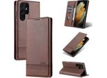 Galaxy S22 Ultra 5G Custodia In Pelle, Flip Cover Wallet Case Chiusura Magnetica Stand Cover Protettiva Per Samsung Galaxy S22 Ultra 5G Caffè