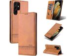 Custodia Galaxy S22 Ultra 5G, Portafoglio Con Chiusura Magnetica E Supporto, Custodia In Pelle Flip Per Samsung Galaxy S22 Ultra 5G Marrone