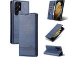 Galaxy S22 Ultra 5G Custodia In Pelle, Flip Cover Wallet Case Chiusura Magnetica Stand Cover Protettiva Per Samsung Galaxy S22 Ultra 5G Blu