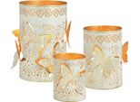 Set Di 3 Luci A Vento In Bianco / Oro - Farfalla - Metallo / Circa 20, 15, 13 Cm