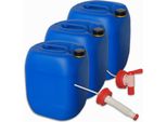 Set Di 3 Taniche Per Acqua Da 30 Litri Con 1 Rubinetto + 1 Beccuccio Flessibile E 3 Tappi A Vite (Din 61) | Sicuro Per Gli Alimenti | Portatile | Per Interni Ed Esterni | Senza Bpa Blu