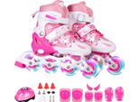 Pattini In Linea Per Bambini, Pattini A Rotelle, Pattini In Linea Regolabili Con Ruote Luminose Per Bambini, Taglia L (37-42), Rosa