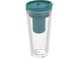 Tazza Sottovuoto Mocha Con Colino Per Tè 350Ml - Tazza Termica Con Infusore - Tazza Da Tè A Doppia Parete Togo - Tazza Aromatizzata Per Tè Caldo E Freddo - Trasparente/Teal