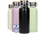 Borraccia In Acciaio Inox 500 Ml "Cascada"" - Bottiglia Isolata A Doppia Parete Che Mantiene Le Bevande Fresche Per Ore - Bottiglia A Prova Di Perdite Per Lavoro, Sport Ed Escursioni - Borraccia Con Manico Nero"
