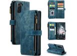 Custodia Galaxy S22 5G, Custodia In Finto Cuoio Con Cerniera, Chiusura Magnetica, Tasca Per Carte, Supporto, Portafoglio, Custodia Protettiva Per Samsung Galaxy S22 5G Blu