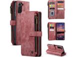 Galaxy S22 5G Custodia Del Telefono Cellulare, Chiusura A Zip Custodia In Finto Cuoio Flip Cover Chiusura Magnetica Porta Carte Funzione Stand Portafoglio Custodia Protettiva Per Samsung Galaxy S22 5G Rosso