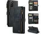 Custodia Galaxy S22 5G, Custodia In Finto Cuoio Con Cerniera, Chiusura Magnetica, Tasca Per Carte, Supporto, Portafoglio, Custodia Protettiva Per Samsung Galaxy S22 5G Nero