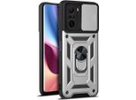 Xiaomi Poco F3 Custodia Con Anello Magnetico Girevole A 360° Supporto Per Fotocamera Slide Protection Custodia Protettiva In Silicone Tpu Bumper Per Xiaomi Poco F3 Argento