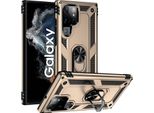 Custodia Per Samsung Galaxy S22 Ultra 5G A Doppio Strato Robusta, Protezione Militare Con Supporto Ad Anello E Supporto Oro