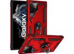Custodia Per Samsung Galaxy S22 Ultra 5G A Doppio Strato Robusta, Protezione Militare Con Supporto Ad Anello E Supporto Rosso