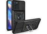 Oppo A16 Custodia Con Anello Magnetico Girevole A 360° Supporto Per Fotocamera Slide Protection Tpu Bumper Custodia Protettiva In Silicone Per Oppo A16 Nero