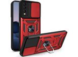Vivo Y20 Custodia Con Anello Magnetico Girevole A 360° Supporto Per Fotocamera Slide Protection Custodia Protettiva In Silicone Tpu Bumper Per Vivo Y20 Rosso