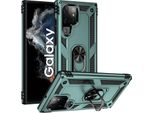 Custodia Per Samsung Galaxy S22 Ultra 5G A Doppio Strato Robusta, Protezione Militare Con Supporto Ad Anello E Supporto Verde
